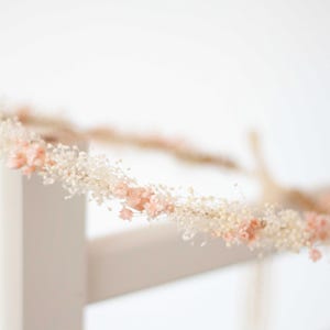 Blush flower crown with dried flowers, baby&#39;s breath hair wreath, bohemian wedding headpiece, romantic floral hair piece, flower girl halo