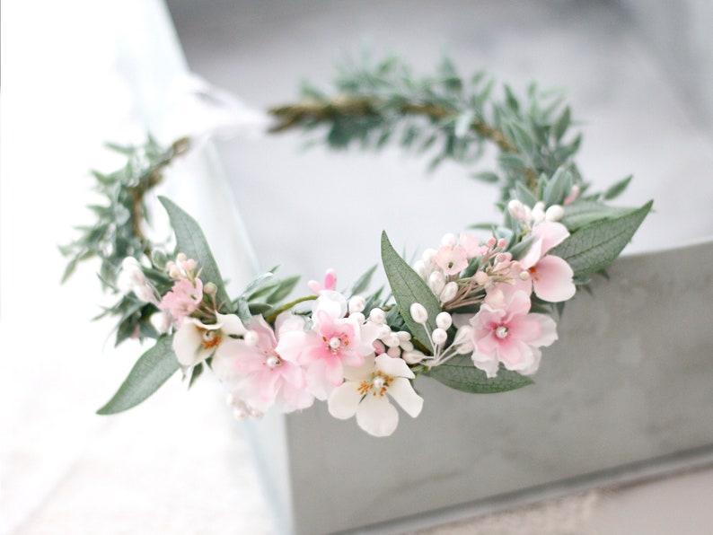 Blush cherry blossom flower crown for wedding image 1