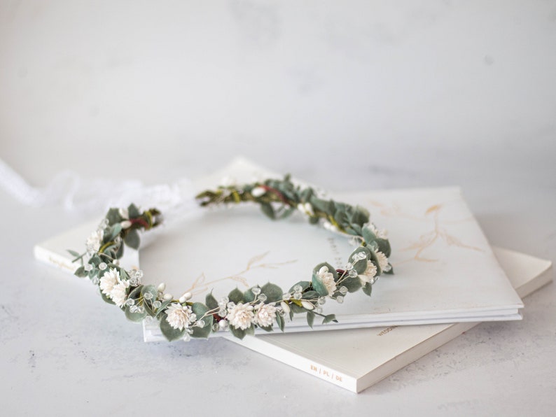 Eucalyptus flower crown wedding, green flower crown, eucalyptus headband, greenery bridal wreath, wedding headpiece, flower girl halo image 9