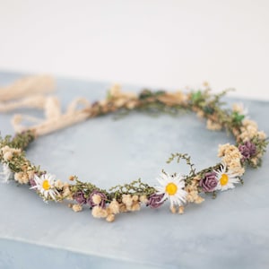 Meadow flower crown, dried flower crown for wedding, daisy floral crown, wildflower headband, dainty flower headband, flower girl halo image 5