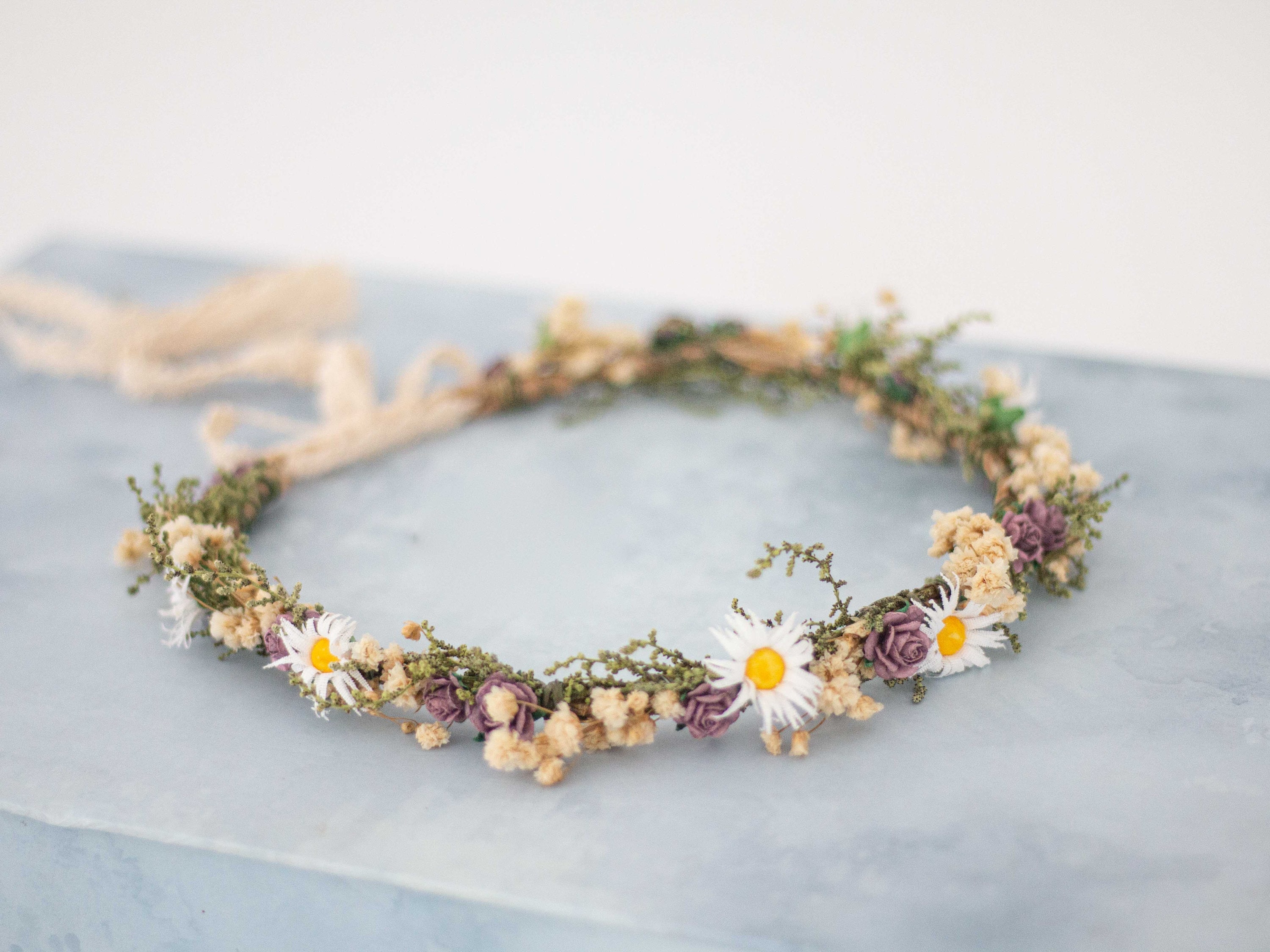その他 Meadow Flower sequin crown Meadow Flower Crown: Daisy & Dried Baby's Breath Wedding Headband