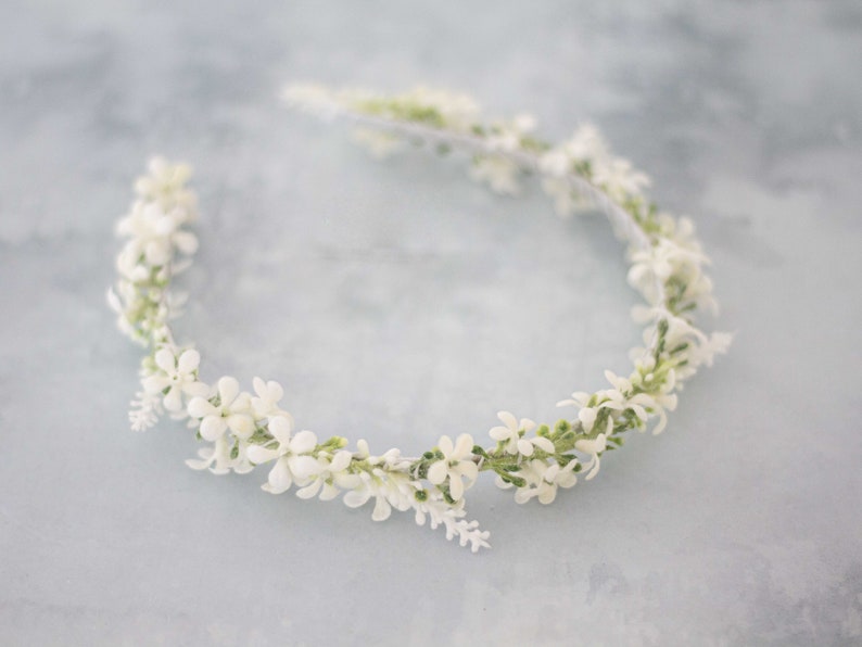 Bridal flower headband, white flower headband for wedding, floral crown for bride or bridesmaids, flower girl headpiece, bridal hair piece image 6