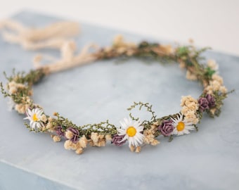 Haarkranz aus getrockneten Blüten und Kunstblumen, Haarreif mit konservierte Blumen