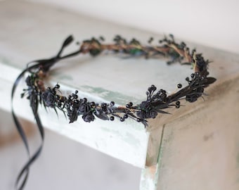 Black Flower Crown: Gothic Wedding Hair Wreath