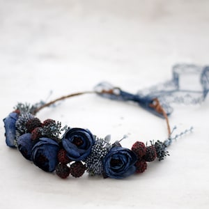 Dark Blue Peony Flower Crown: Navy Wedding Wreath