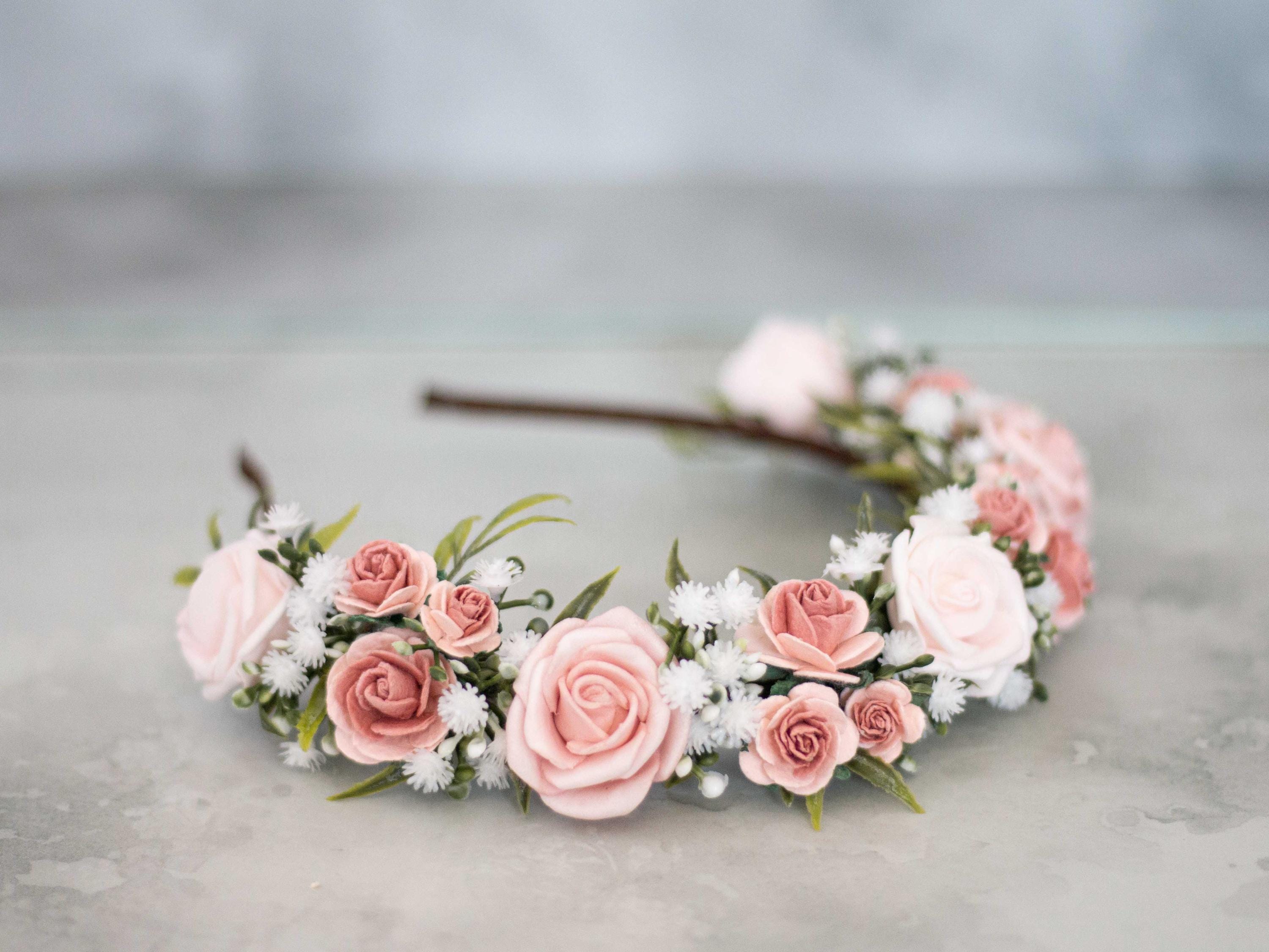 Dusty Rose Flower Headband: Boho Bridal Hairband - Etsy display picture 3