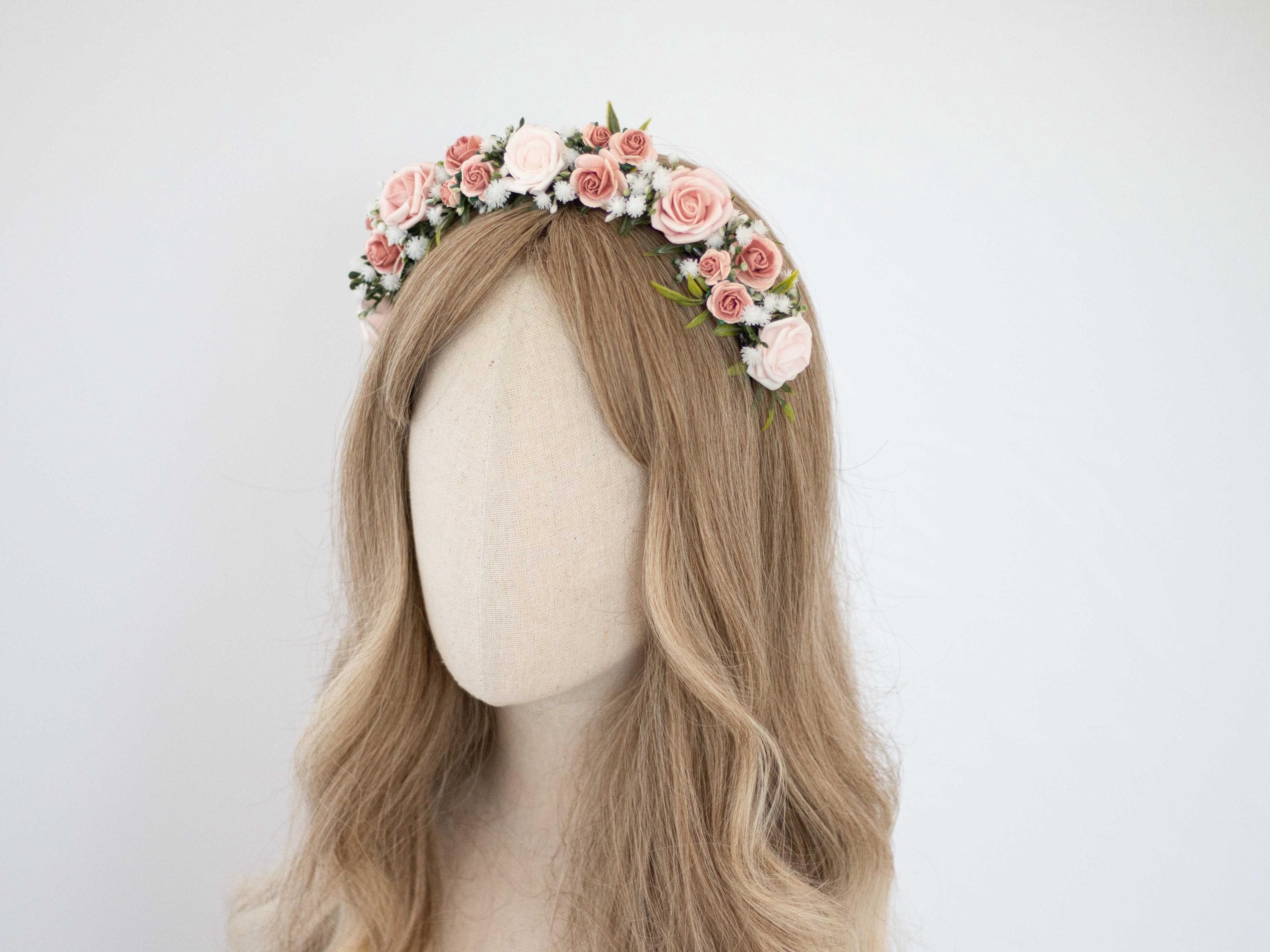 Dusty Rose Flower Headband: Boho Bridal Hairband - Etsy