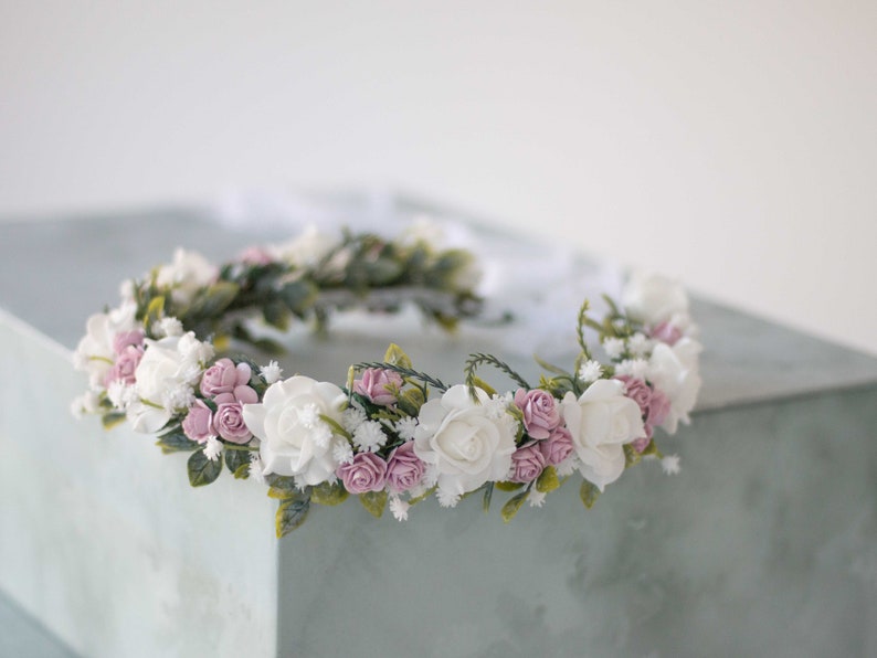 Purple White Flower Crown Babys Breath Garland Bride Etsy