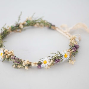 Meadow flower crown, dried flower crown for wedding, daisy floral crown, wildflower headband, dainty flower headband, flower girl halo image 3