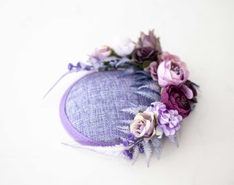 Lavender fascinator hats for women derby, royal ascot hat, wedding guest floral headpiece, tea party purple head piece, women's fascinator