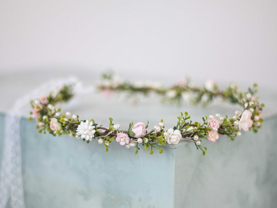 Corona de flores para mujeres y niñas, diademas florales con cinta elástica  para novia, dama de honor, tocado de hada para fiesta, boda, playa