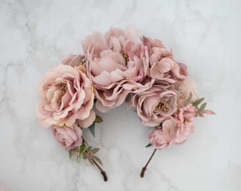 Artisan Handcrafted Dusty Rose Velvet Leaf Headpiece Headband Flower Boho Party Artisan | Accessories | Artisan Handcrafted Dusty Rose  main image 3