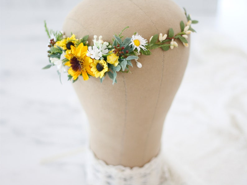Yellow Flower Crown With Sunflowers and Daisies Dainty Hair Etsy