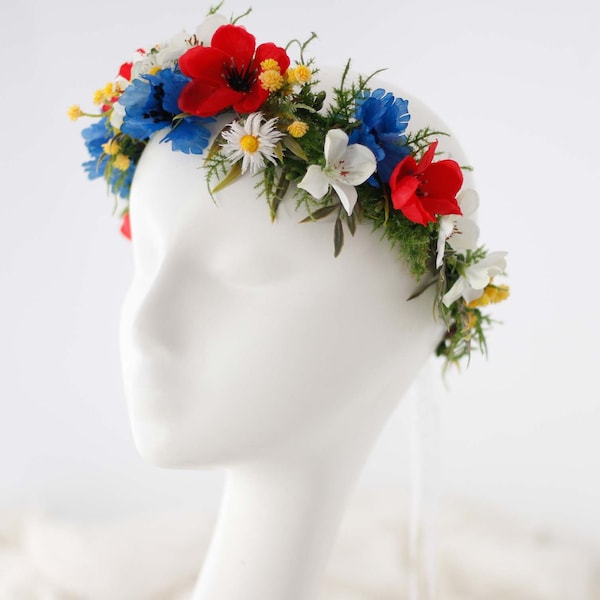 Bluets Coquelicots Couronne de Fleurs Mariage Couronne de Fleurs Cheveux Enfant Fille Adulte Boheme Fleurs Artificielles Fille de Fleur