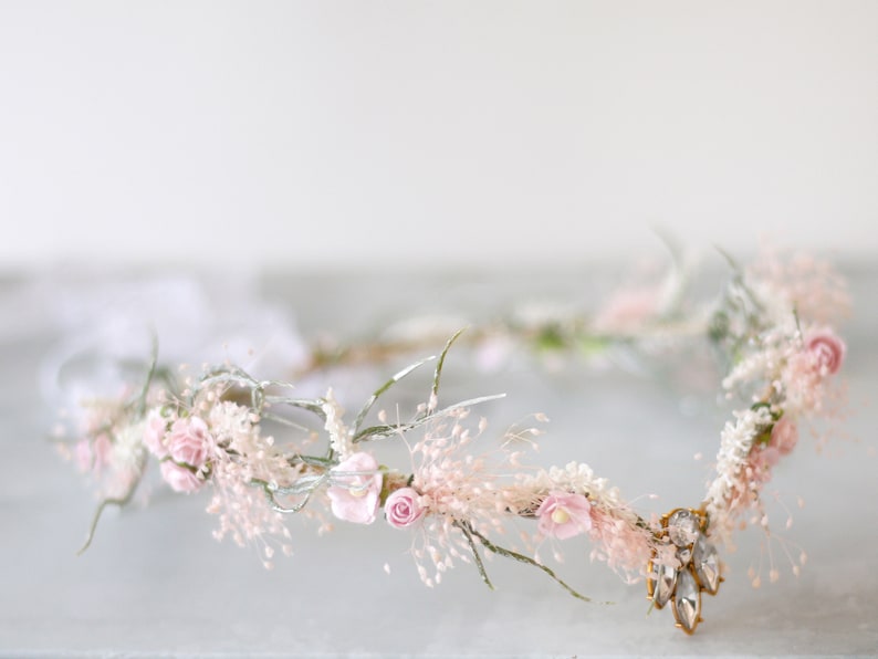 Elven fairy crown, woodland diadem, blush floral crown, fairy flower crown, elf tiara, elf headpiece, elvish tiara, babys breath elven crown image 9