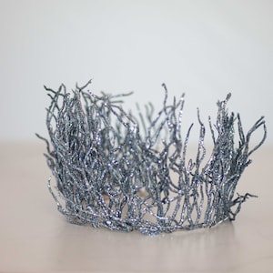 Dark glitter crown, shiny twig crown, glitter halo headpiece, festival headband, gray twig headband, winter queen crown, ice queen