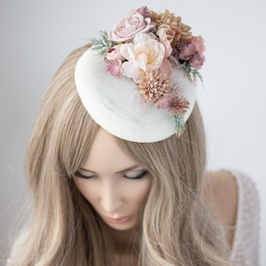 Ivory beige fascinator hats for women derby, royal ascot hat, wedding guest floral headpiece, tea party head piece, women's fascinator image 5