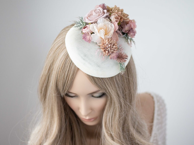 Ivory beige fascinator hats for women derby, royal ascot hat, wedding guest floral headpiece, tea party head piece, women's fascinator image 5