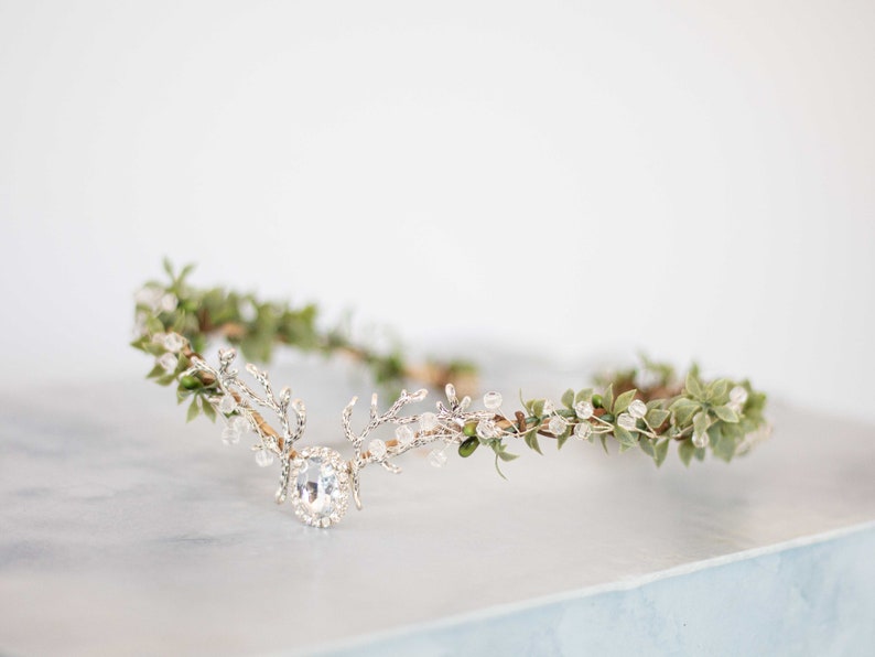 Fairy crown, elven circlet, woodland headpiece, bridal tiara, forest elf floral crown, enchanted faerie woodland headband, elf head piece image 8