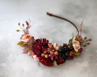 Fall flower headband, autumn flower headpiece