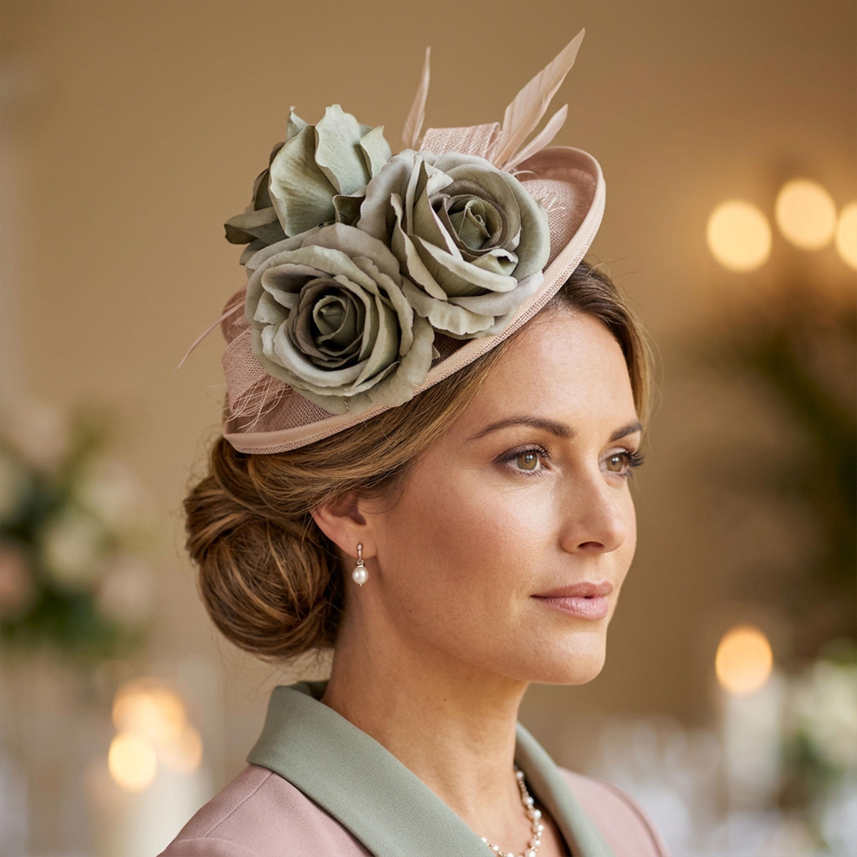 Beige fascinator for formal British occasions Large White and Gold Hat fascinatorAscot Hat Fascinator  main image 4