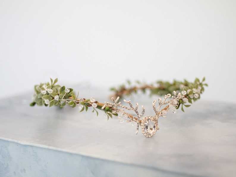 Fairy crown, elven circlet, woodland headpiece, bridal tiara, forest elf floral crown, enchanted faerie woodland headband, elf head piece image 5