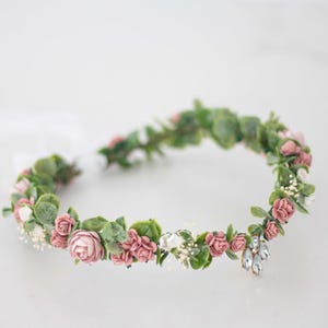 Dusty rose elven crown, blush elven circlet, pink rose fairy flower crown, elf headpiece, ren faire accessories, elf costume, fairy princess