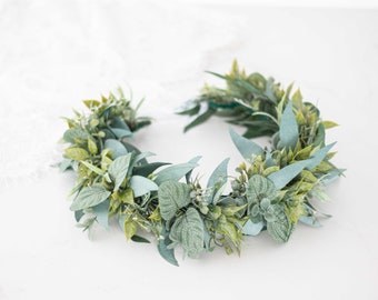 Eucalyptus flower crown wedding, green bridal crown, rustic crown leaf, green leaf crown, boho leaf headband, greenery hair wreath
