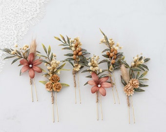 Neutral flower hair pins, set floral hair pins, beige brown bobby pins wedding, bridal hair pin, bridesmaid hair pin