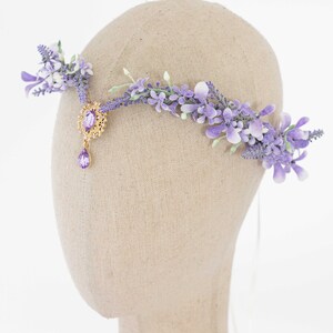 Lavender flower crown, light purple elven tiara wedding, lavender purple elf diadem for bride bridesmaids, fairy flower crown, flower halo image 2