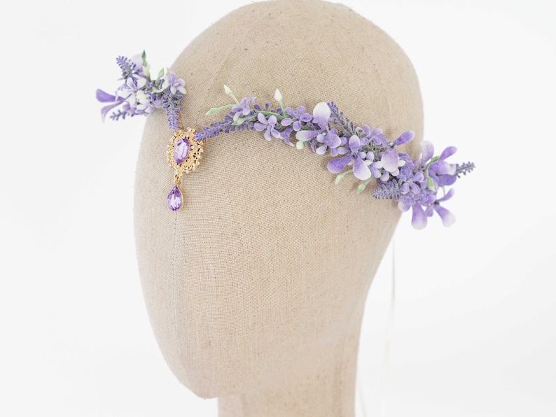 Lavender flower crown, light purple elven tiara wedding, lavender purple elf diadem for bride bridesmaids, fairy flower crown, flower halo image 2