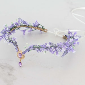 Lavender flower crown, light purple elven tiara wedding, lavender purple elf diadem for bride bridesmaids, fairy flower crown, flower halo image 8