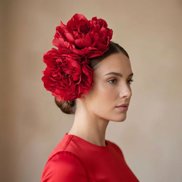 Red Peony Headband Fascinator