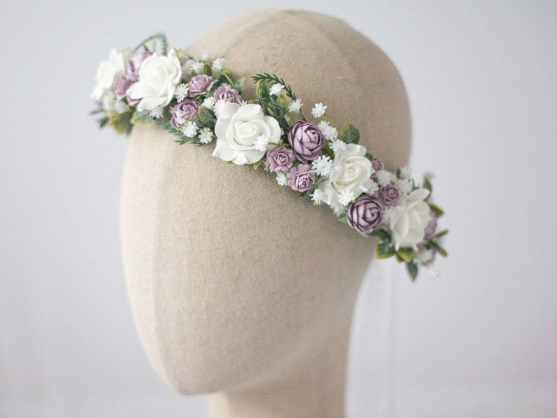 Purple White Flower Crown Babys Breath Garland Bride Etsy