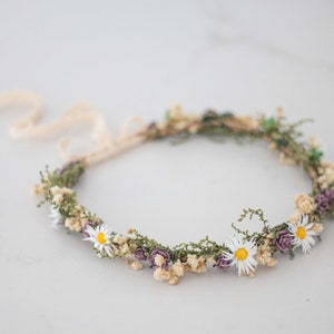 Meadow flower crown, dried flower crown for wedding, daisy floral crown, wildflower headband, dainty flower headband, flower girl halo image 4