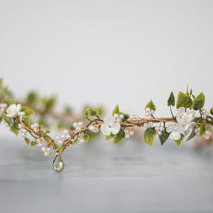 Elven Crown for Fantasy Wedding: Green & White Fairy Headpiece, Fairytale Hairband