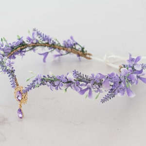 Lavender flower crown, light purple elven tiara wedding, lavender purple elf diadem for bride bridesmaids, fairy flower crown, flower halo image 4