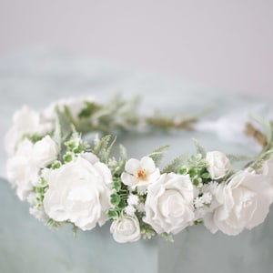 White flower crown wedding, white rose flower crown, wedding floral crown, woodland wedding headband