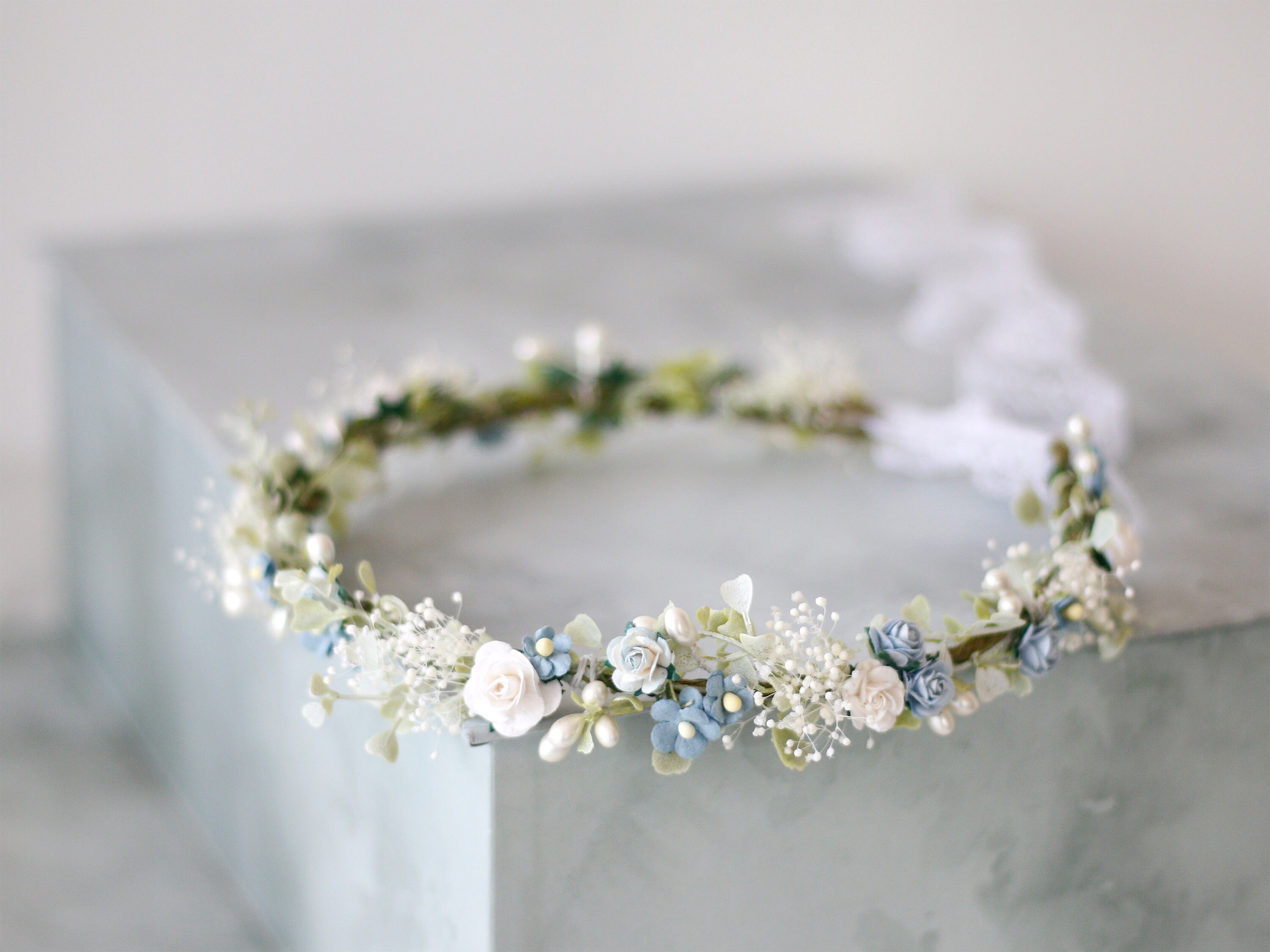 Light blue flower crown for wedding dusty blue hair crown Etsy