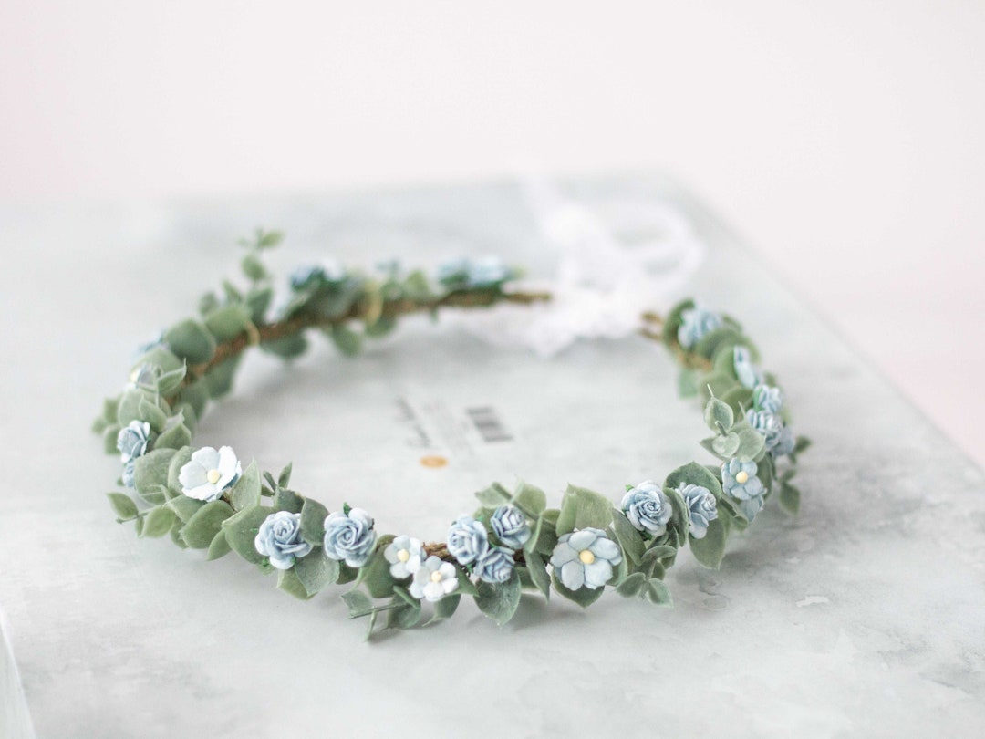 Me Not Flower Crown Wedding, Eucalyptus Leaf Headband, Bride