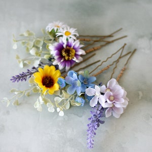 Pastel flower hair pins, colorful flower bobby pins, wedding hair pin, flower hair piece bridal, bridesmaid hair pin, set flower hair clips image 2