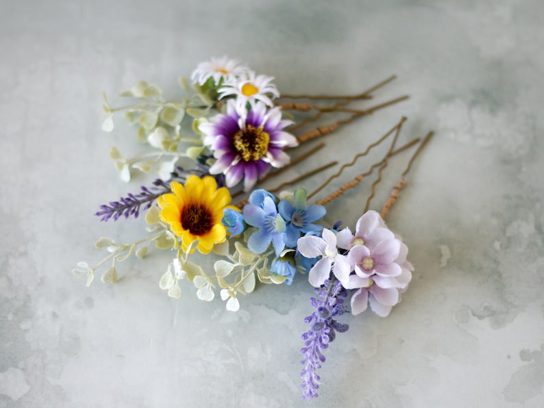 Pastel flower hair pins, colorful flower bobby pins, wedding hair pin, flower hair piece bridal, bridesmaid hair pin, set flower hair clips image 2