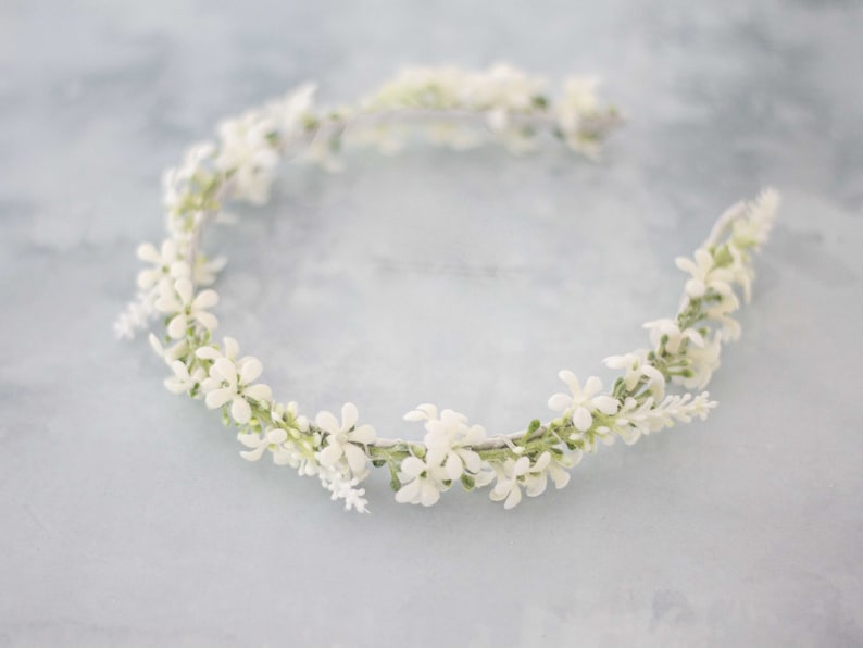 Bridal flower headband, white flower headband for wedding, floral crown for bride or bridesmaids, flower girl headpiece, bridal hair piece image 8