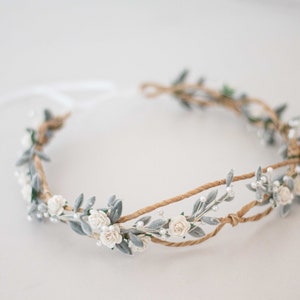 Flower crown wedding, dainty hair wreath, delicate floral headband, bride headpiece, rustic flower garland, minimalistic flower girl halo image 8