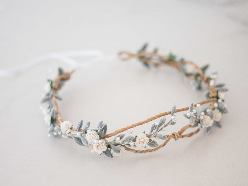 Flower crown wedding, dainty hair wreath, delicate floral headband, bride headpiece, rustic flower garland, minimalistic flower girl halo image 8