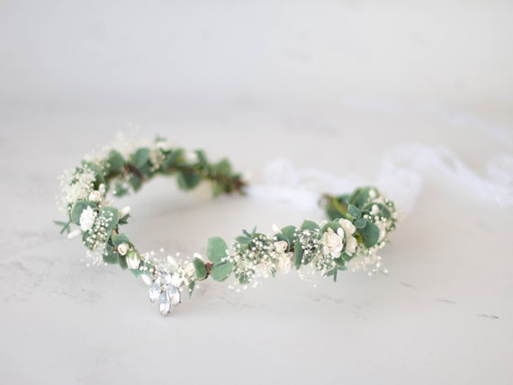 Xinnun 2 piezas de corona de flores de hoja verde para niñas de flores,  accesorios para el cabello de boda, eucalipto para novia, niña, linda  corona