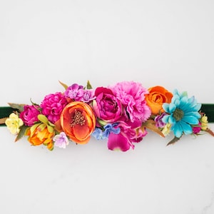 Colorful flower belt for dress, vibrant color flower belt for gown, velvet sash for baby shower, belt for pregnancy, bride bridesmaid sash image 9