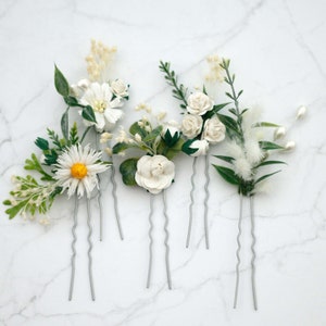 Off white ivory flower pins wedding, wild flower bobby pins, set floral hair pins, wedding hair pin, white bridesmaid hair pin