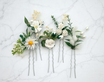 Off white ivory flower pins wedding, wild flower bobby pins, set floral hair pins, wedding hair pin, white bridesmaid hair pin