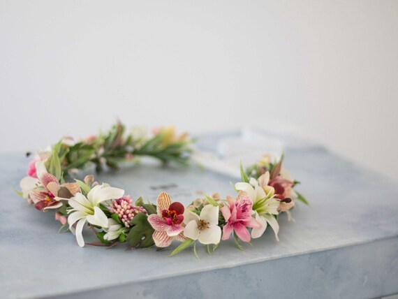 Ghirlanda Di Fiori Regolabile Fatta A Mano – Corona Floreale In Seta Per Matrimoni E Feste, Rosa (Taglia Unica)